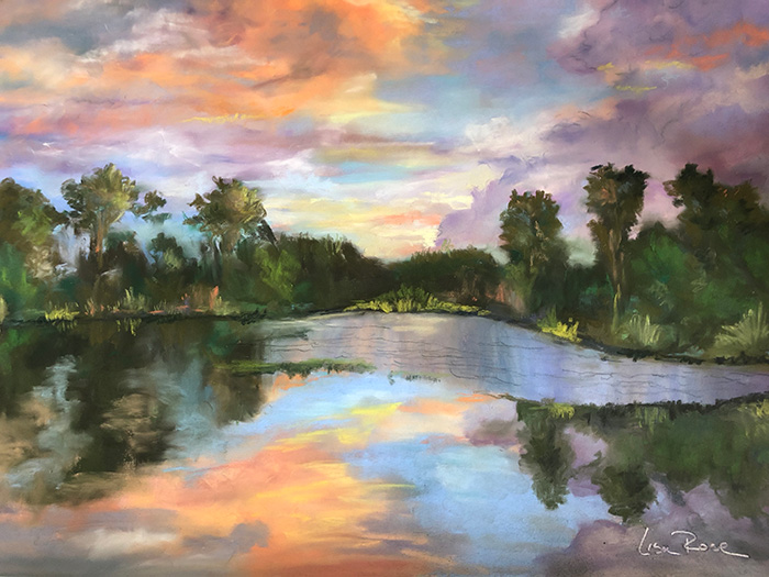 "Backyard Sunset" painting by Lisa Rose
