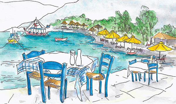 watercolor painting of Greece