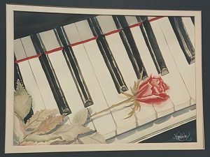 painting of keyboard and rose
