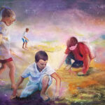 Oil painting of kids playing
