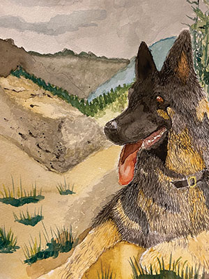 painting of dog panting