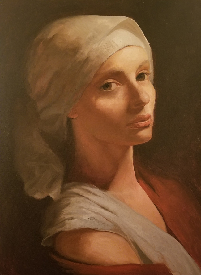 Painting of a woman in sepia tones