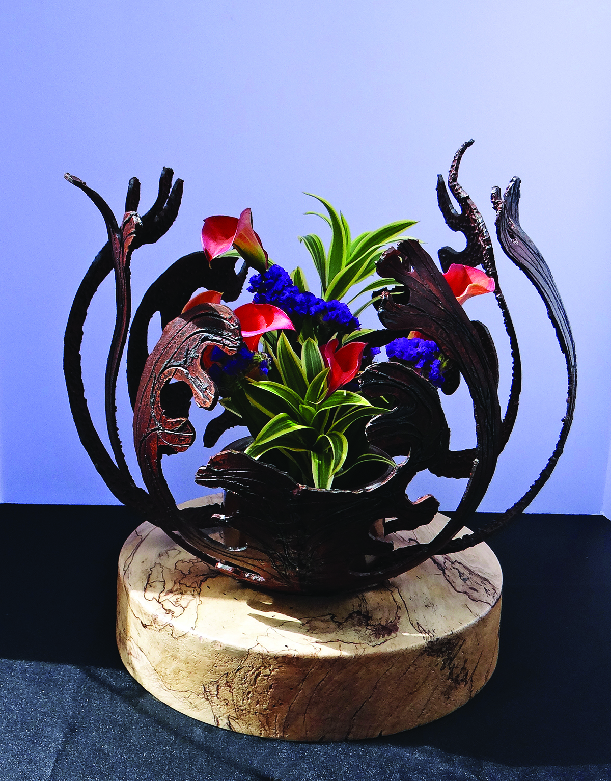Pamela Olin Sculpture with Ikebana Arrangement