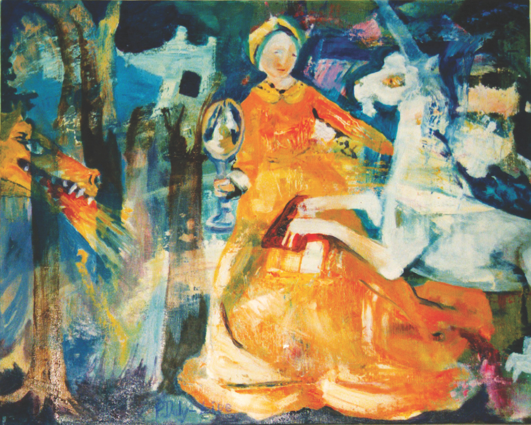 “The Princess and the Unicorn” (23x18), oil by Patricia Daly-Lipe