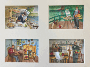 Mary Ann Miller’s quadriptych painting, “Joie des Pommes”