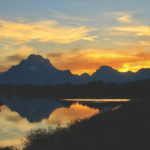 Photography by Lorraine Salem Tufts. Sunset with Mt Moran at Oxbow Bend